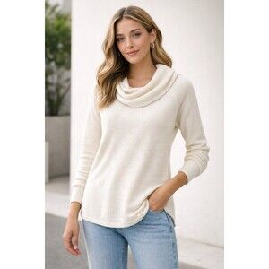 Calvin Klein Cream Textured Knit Sweater Women M Draped Neck Soft